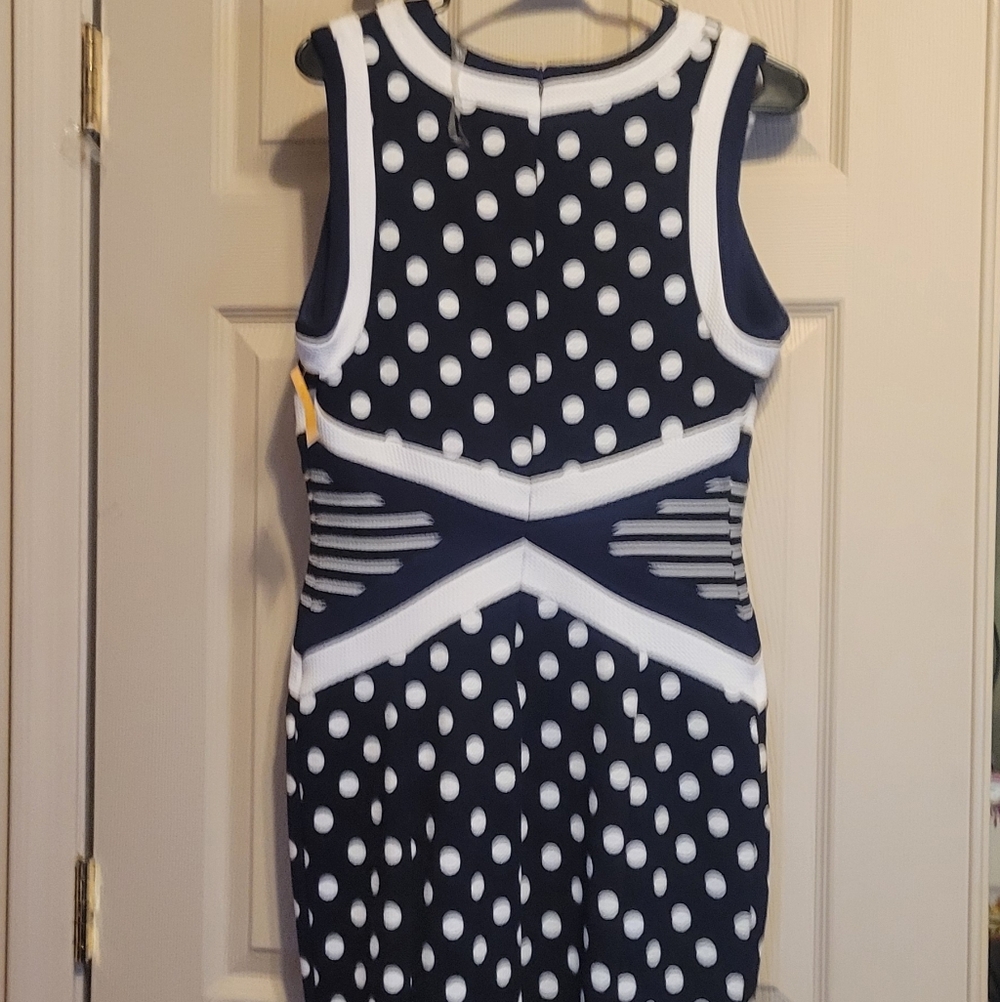 Beautiful Shelby & Palmer Navy and White One-Shoulder Polka Dot Dress - Picture 2 of 4